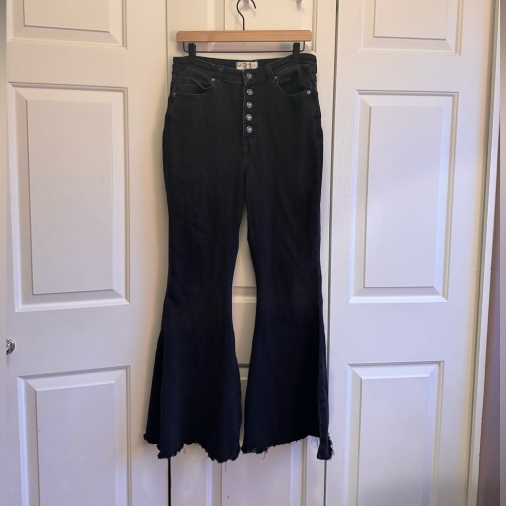 Free People Black Mermaid Flare High Rise Jeans